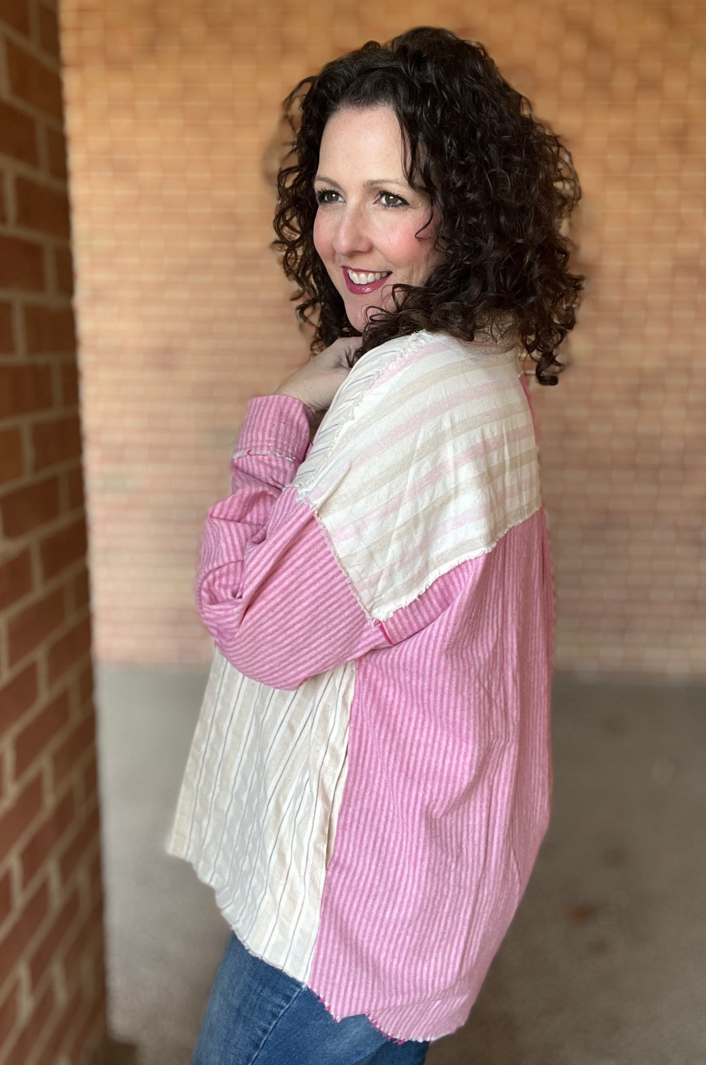 Mixed Stripe Button Down Top