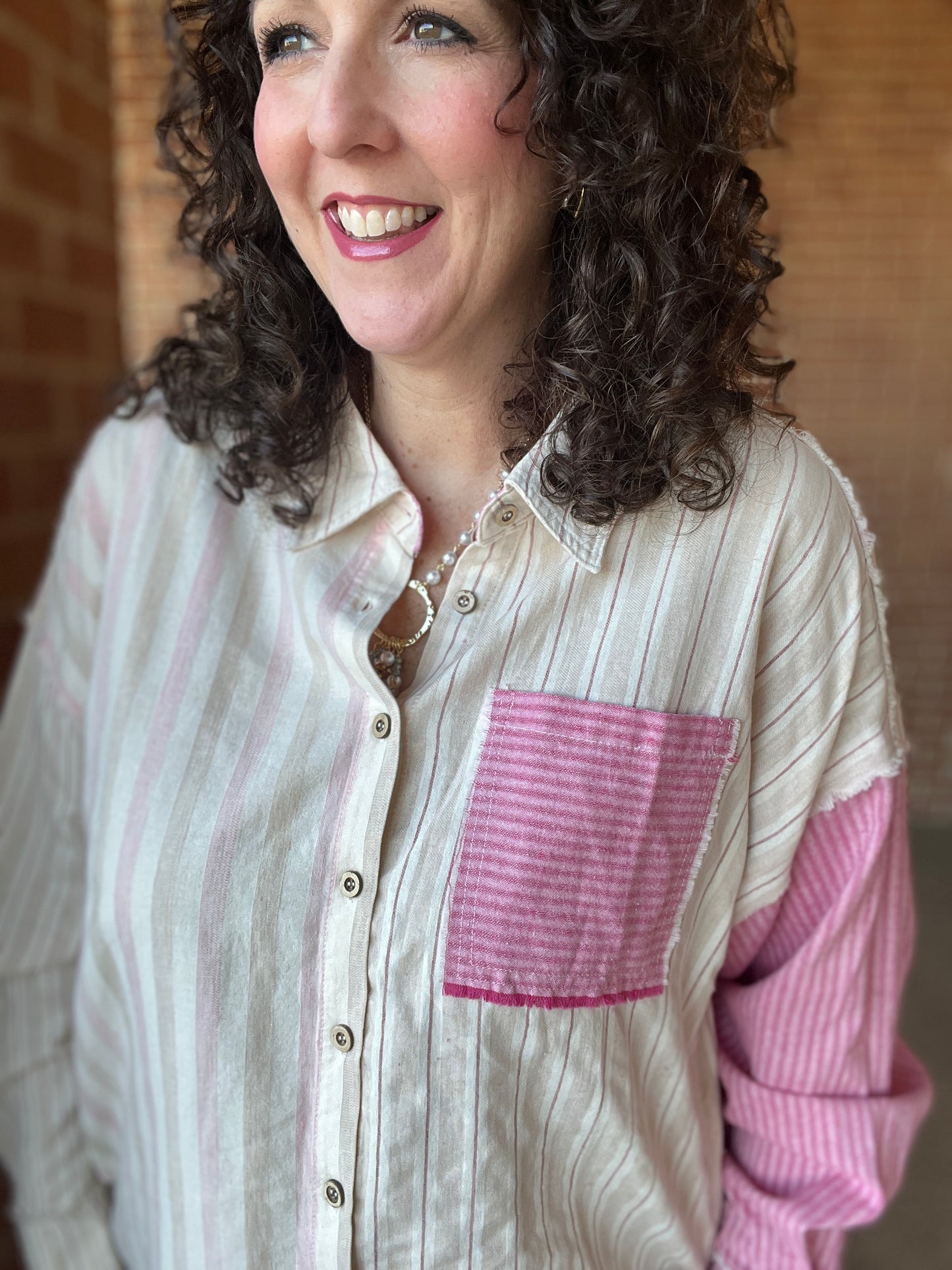 Mixed Stripe Button Down Top