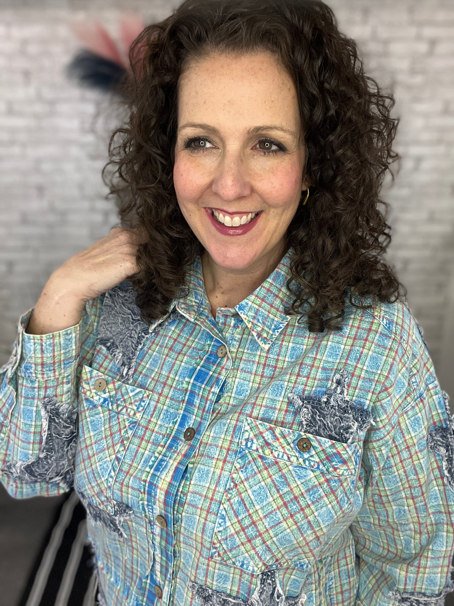 Plaid & Denim Star Patched Button Down