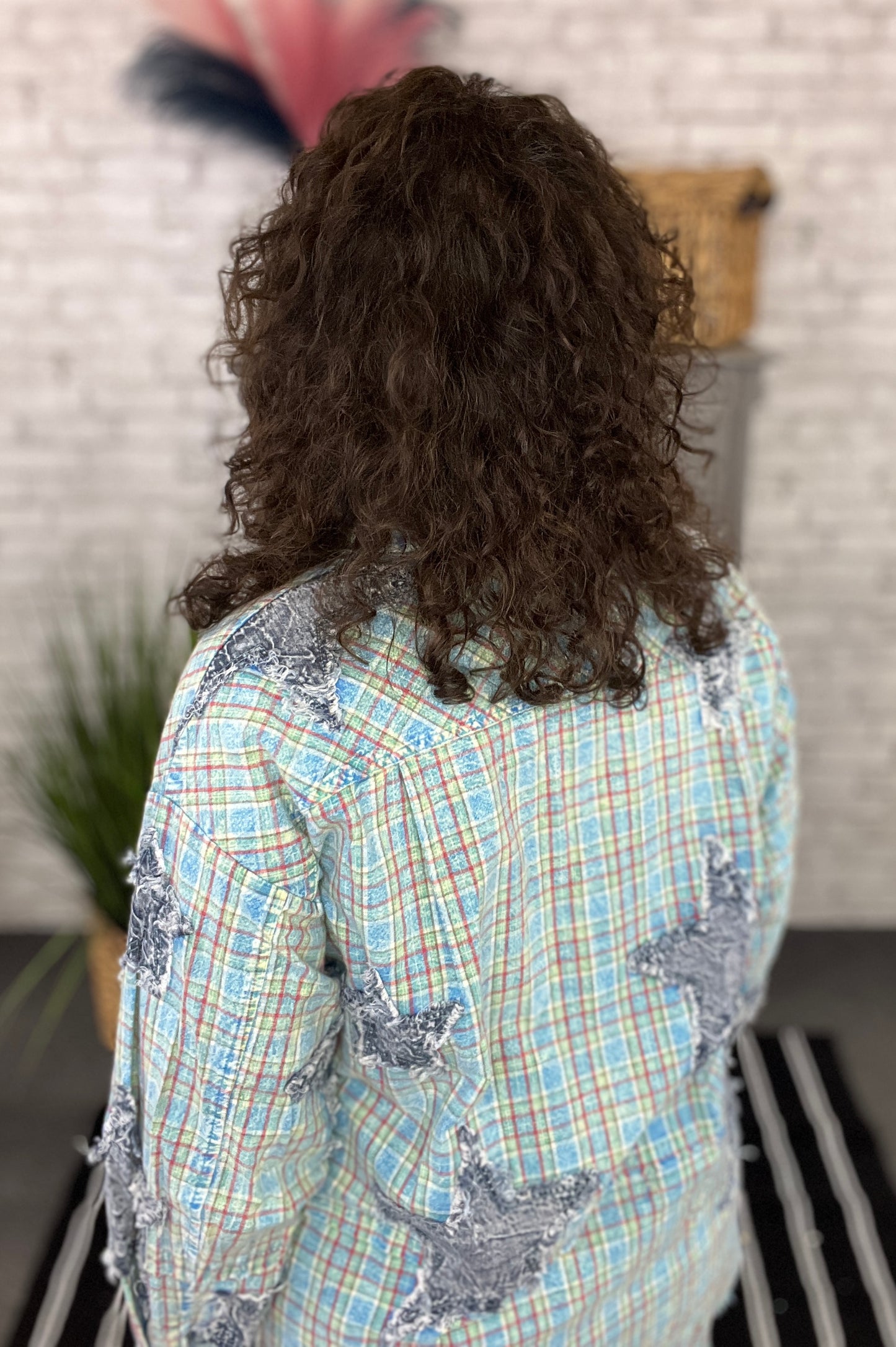 Plaid & Denim Star Patched Button Down
