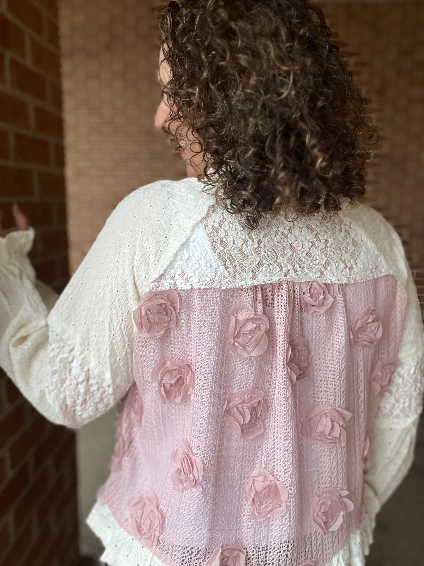 Rose Lace Jacket with Pearls