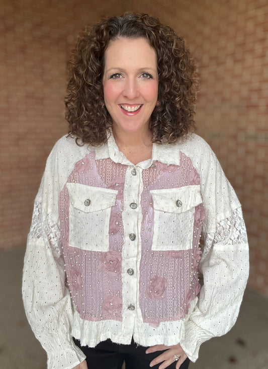 Rose Lace Jacket with Pearls