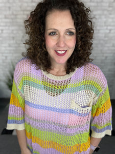 Pastel Stripe Open Knit Sweater