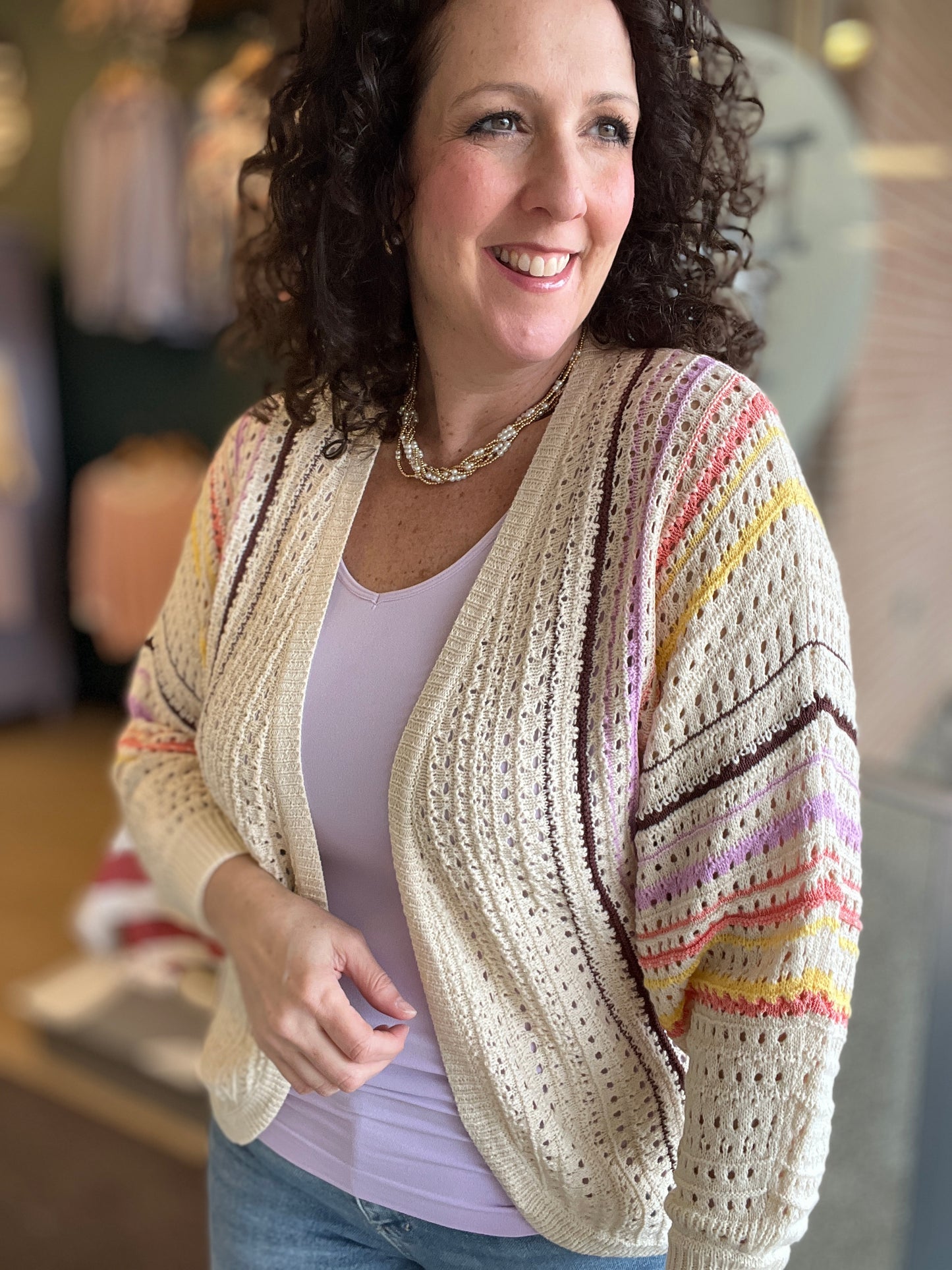 Dolman Multi Stripe Crocheted Cardigan