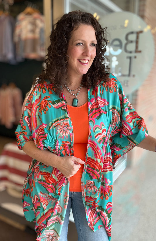 Smocked Floral Print Kimono