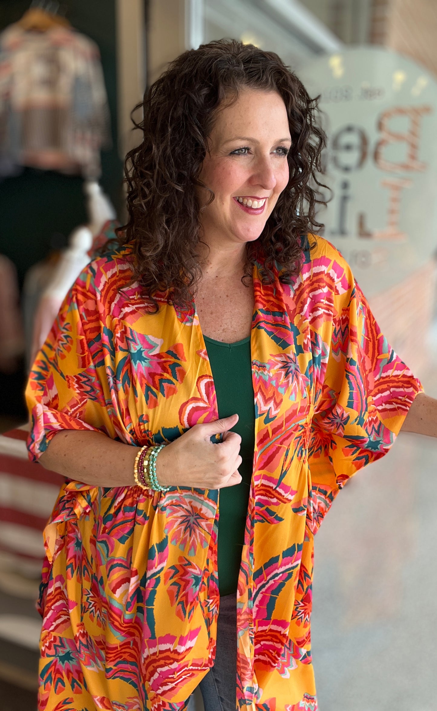 Smocked Floral Print Kimono