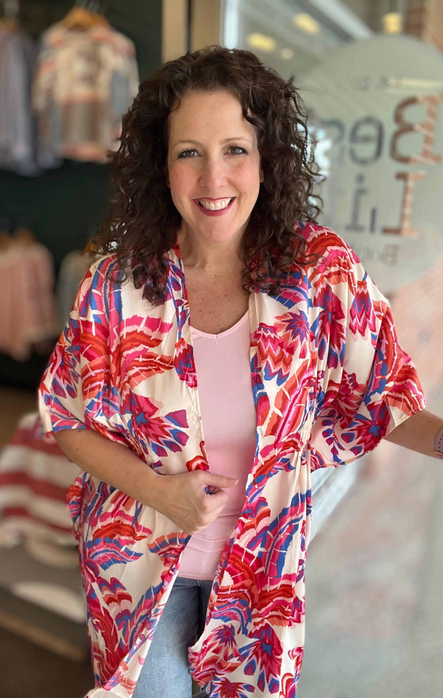 Smocked Floral Print Kimono