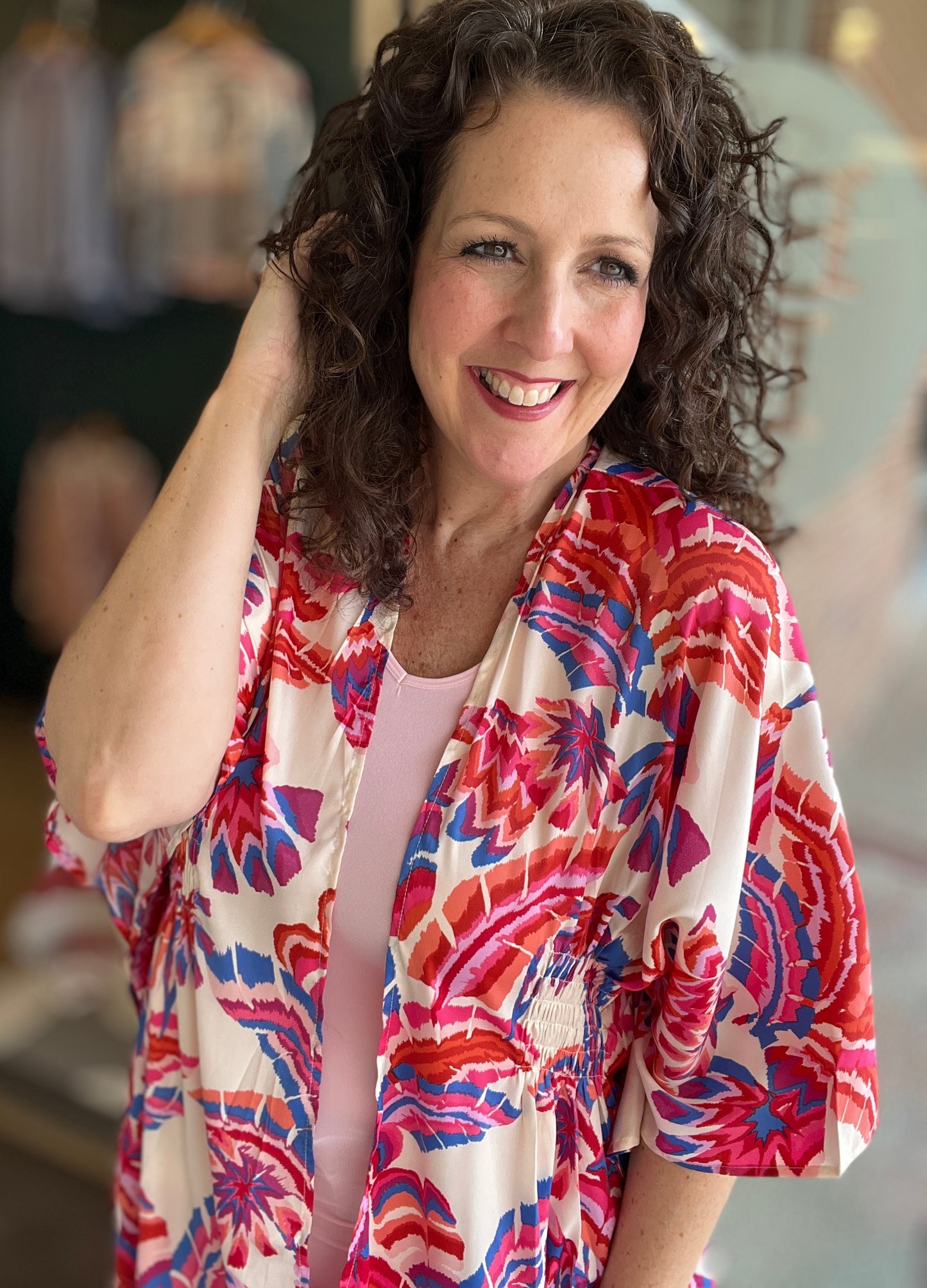 Smocked Floral Print Kimono
