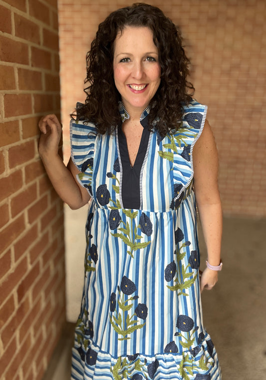 Stripe & Floral Midi Dress