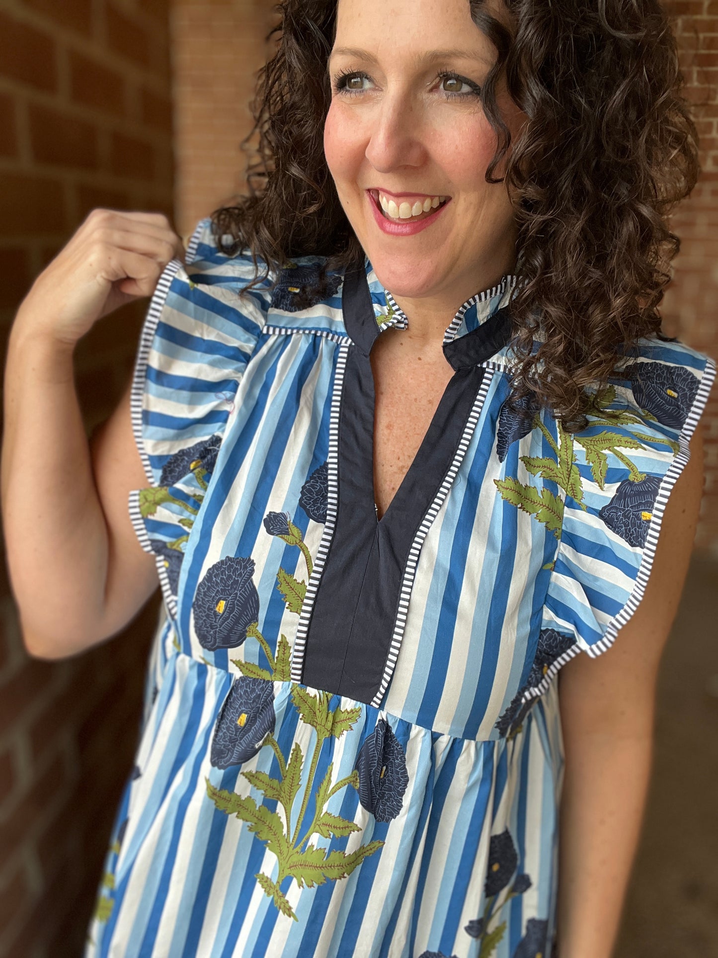 Stripe & Floral Midi Dress