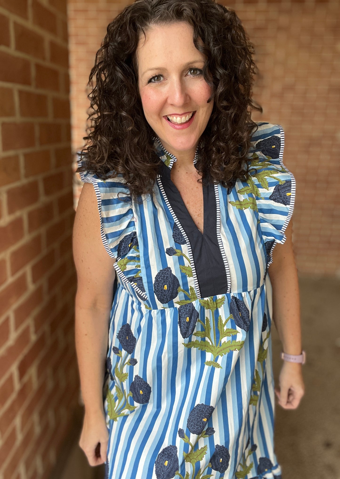 Stripe & Floral Midi Dress