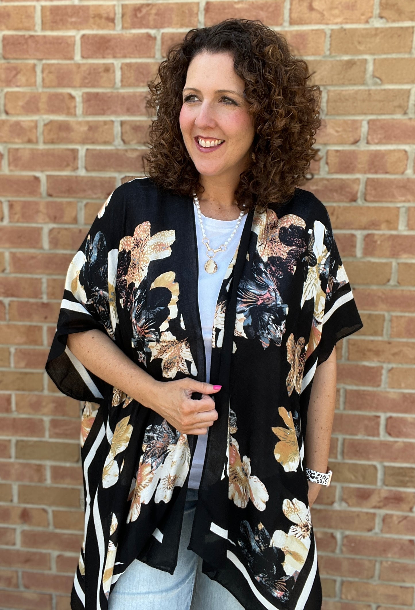 Bold Neutral & Black Floral Kimono