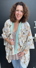 Load image into Gallery viewer, Neutral Bold Floral Kimono with Mint Trim