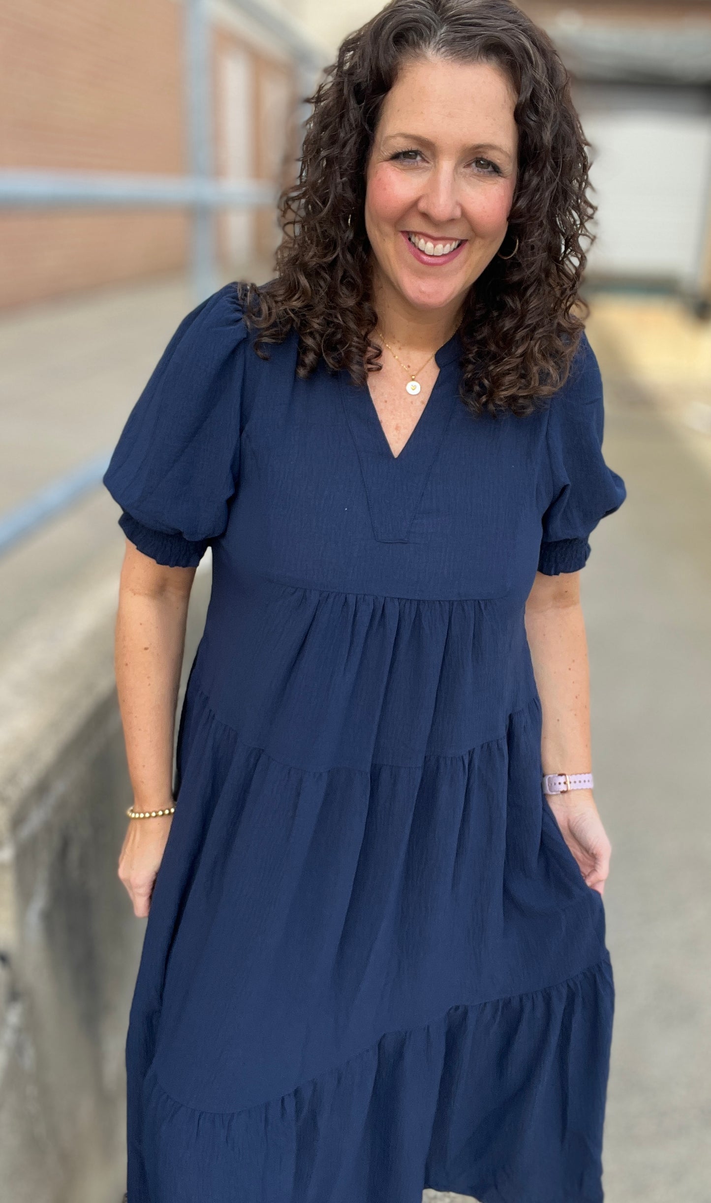 Tiered Textured Dress with Pockets