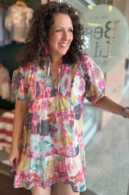 Watercolor Floral Babydoll Dress