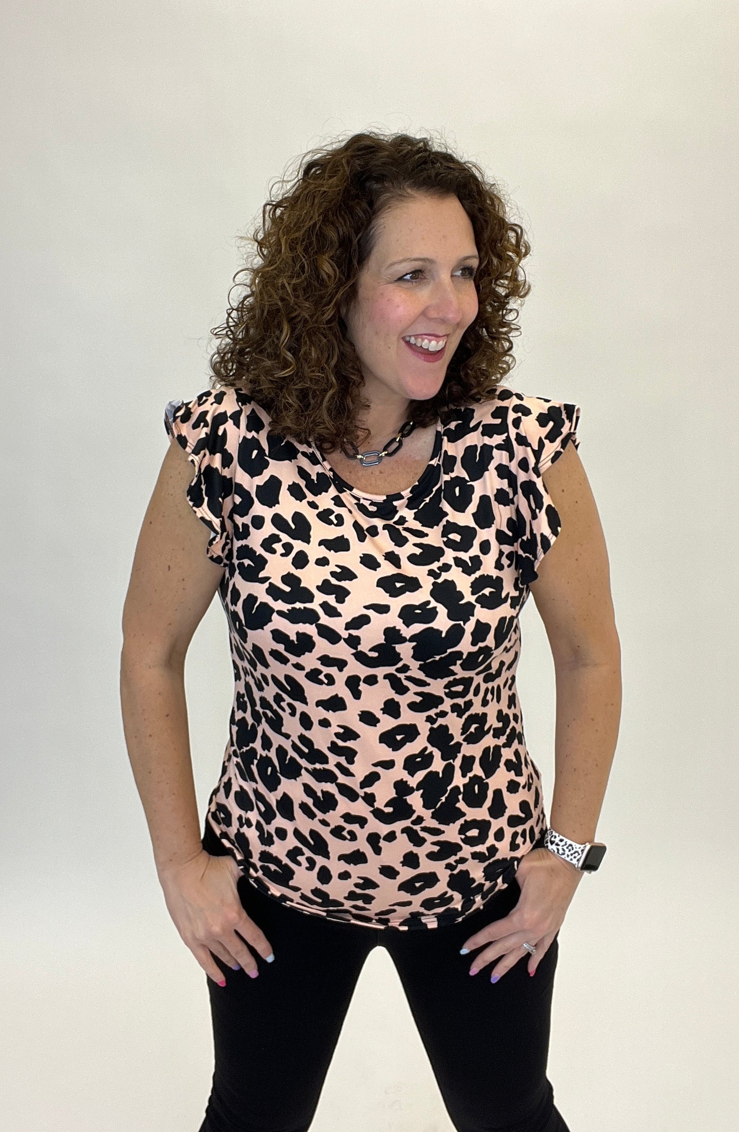 Animal Print Ruffle Sleeve Top