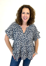 Load image into Gallery viewer, Split Neck Animal Print Top with Ruffle Sleeves