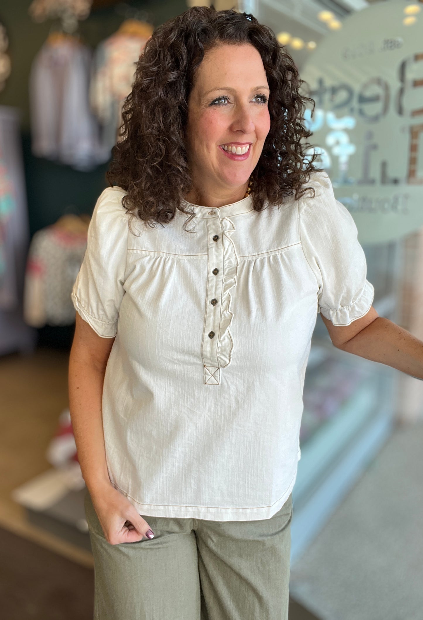 Ruffle Placket Blouse