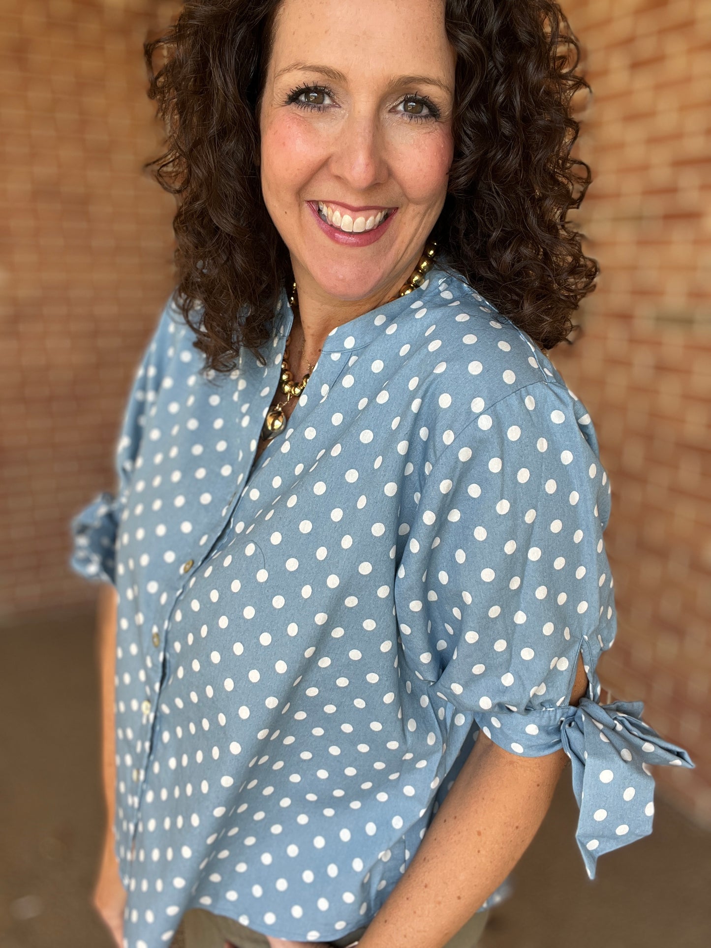 Polka Dot Chambray Blouse