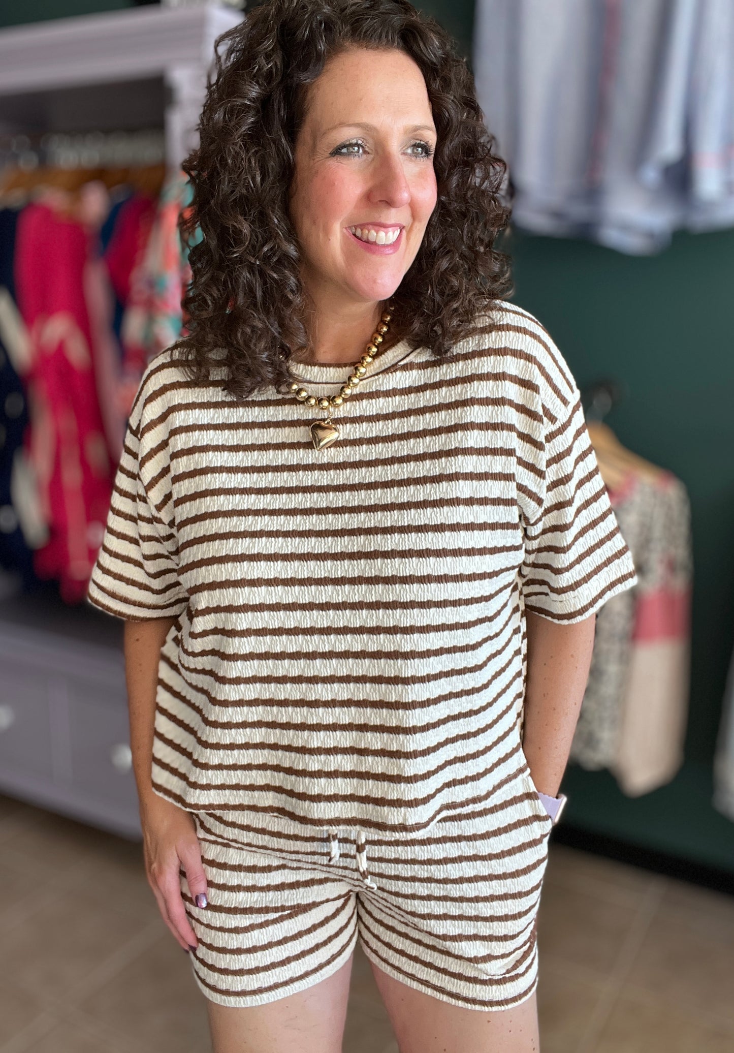 Textured Stripe Tee & Shorts Set