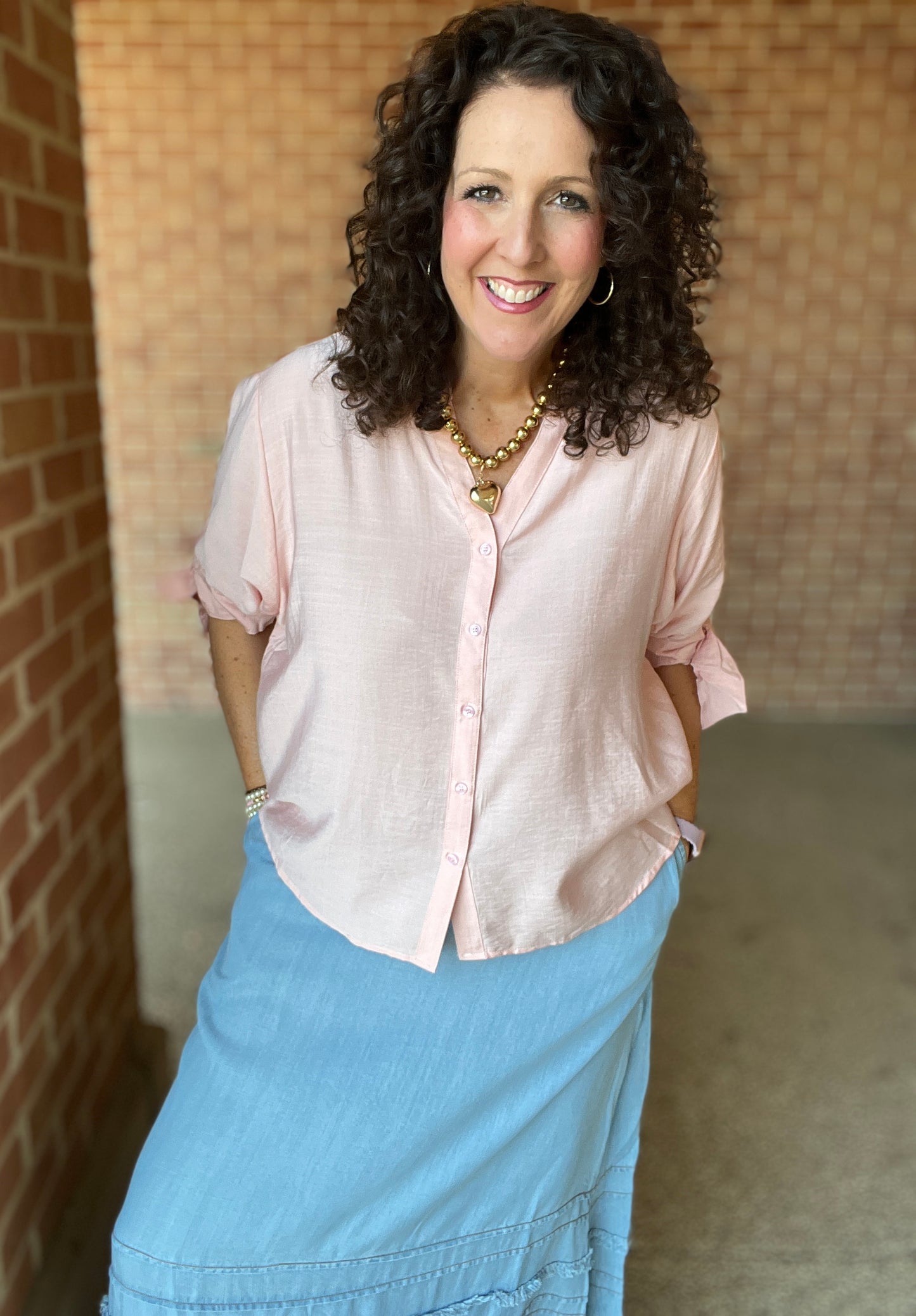 Ruffled Fringe Hem Chambray Maxi Skirt