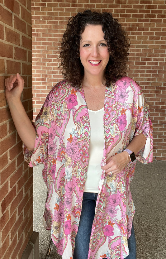 Pink Paisley Silky Kimono