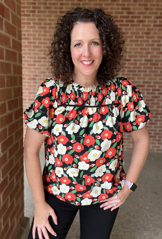 Poppy Smocked Yoke Top