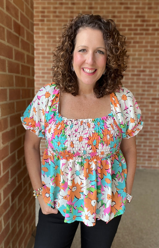 Fun Floral Smocked Top