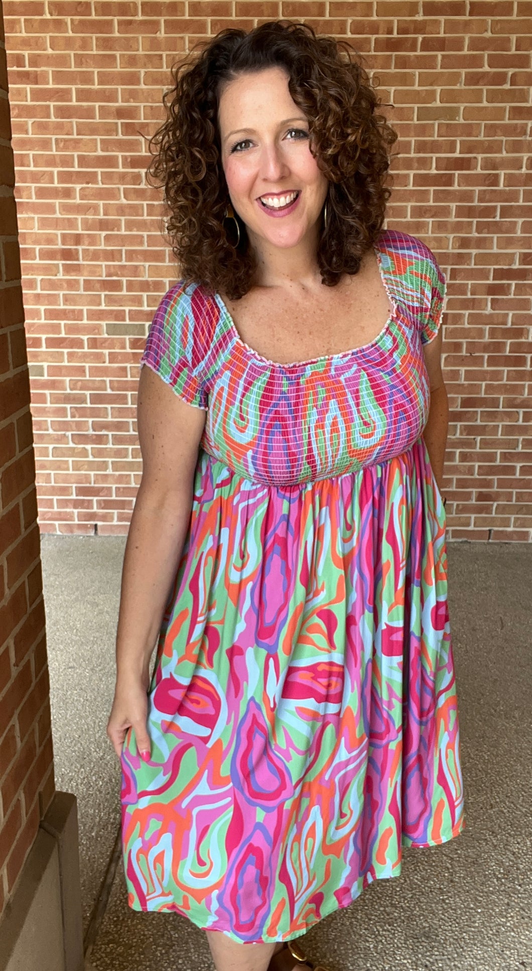 Colorful Smocked Dress with Pockets