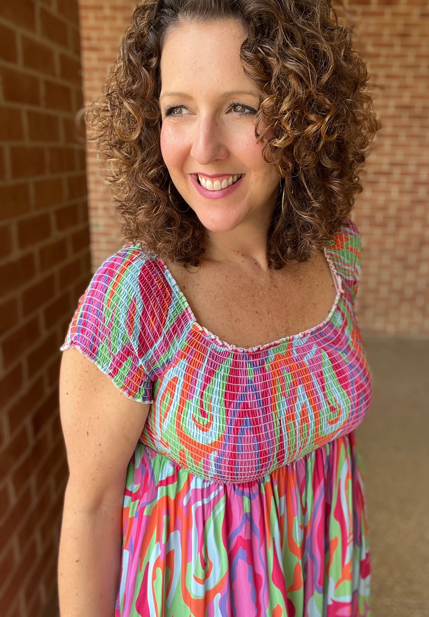 Colorful Smocked Dress with Pockets