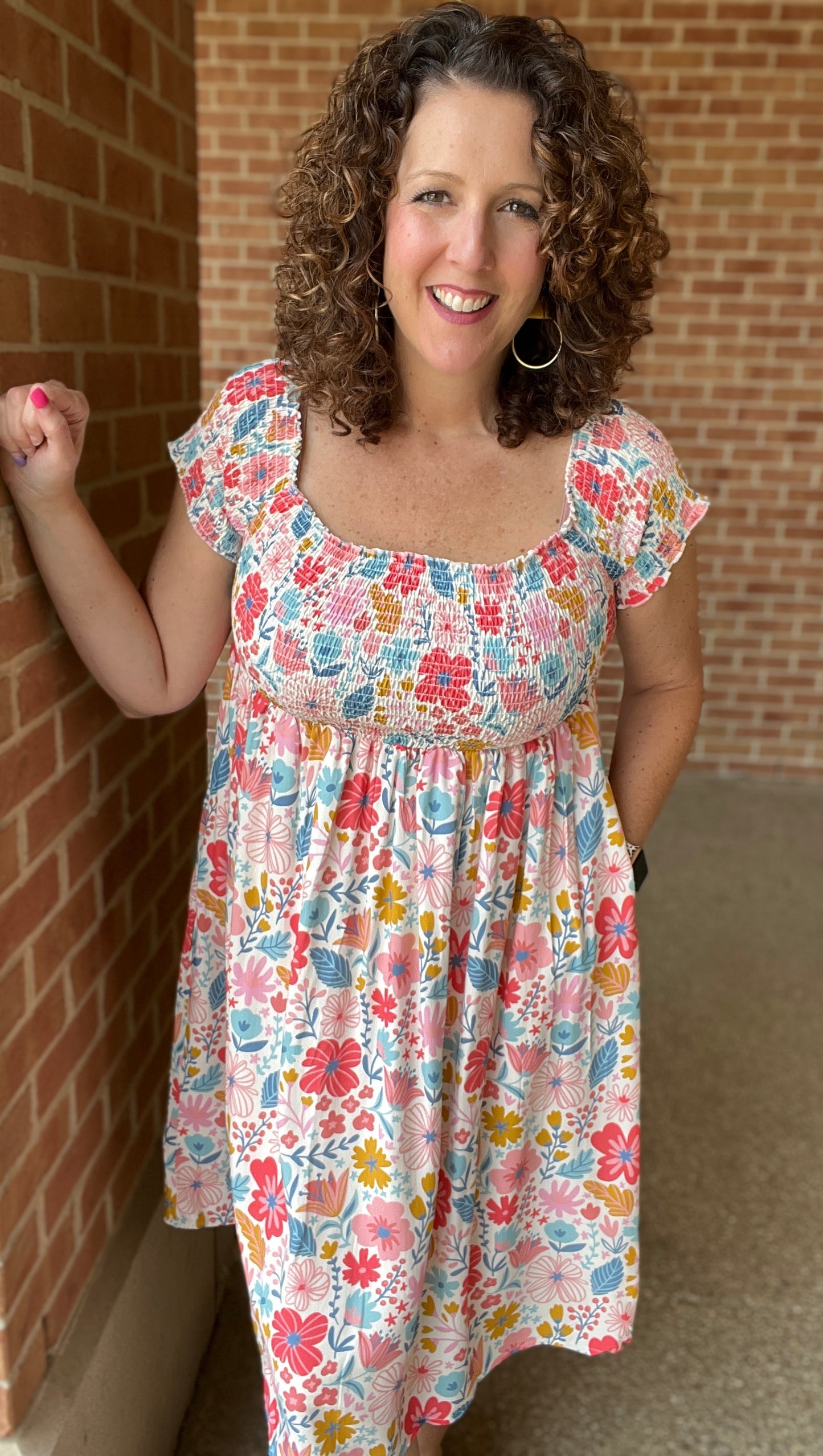 Colorful Smocked Dress with Pockets