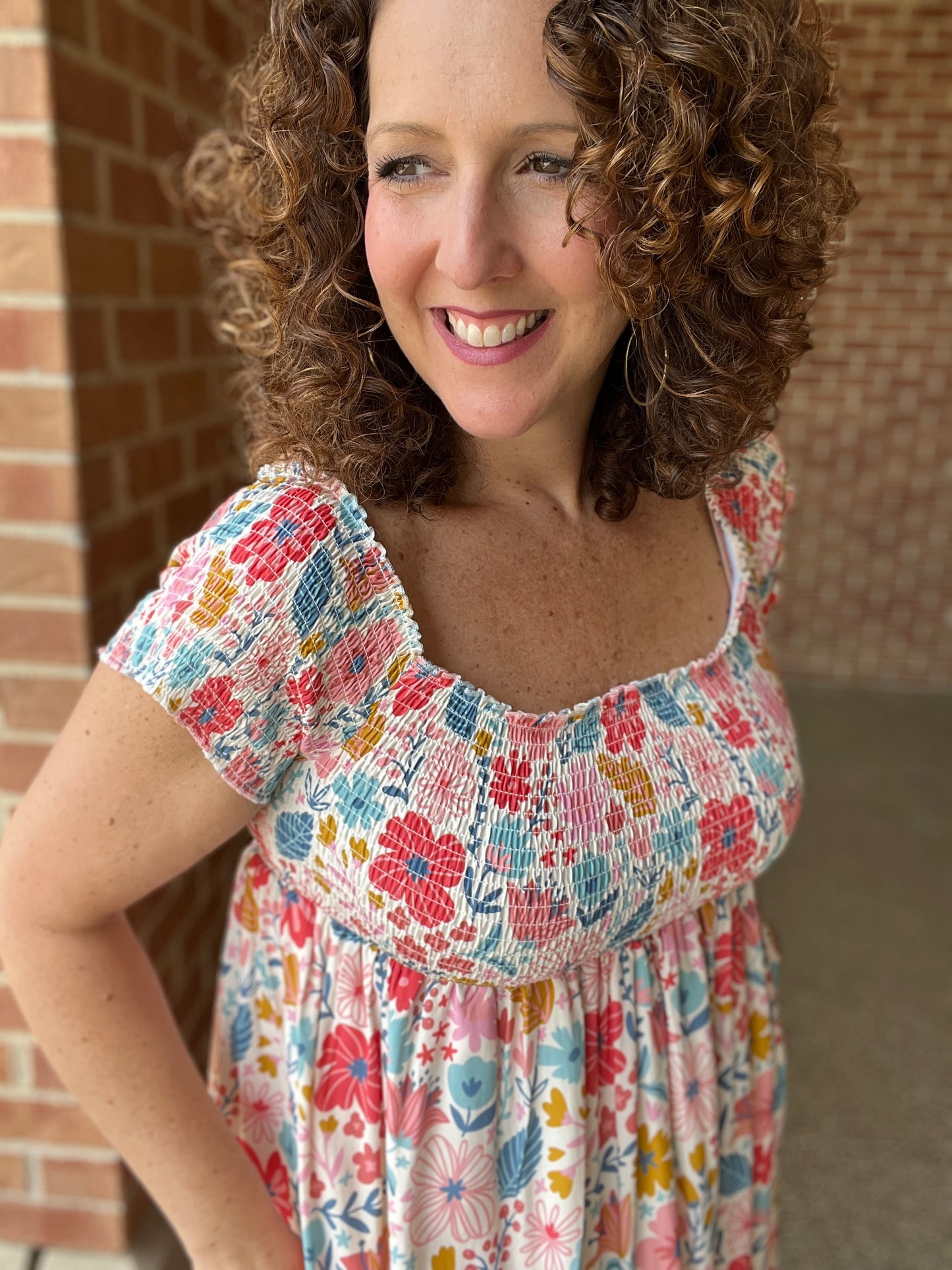 Colorful Smocked Dress with Pockets