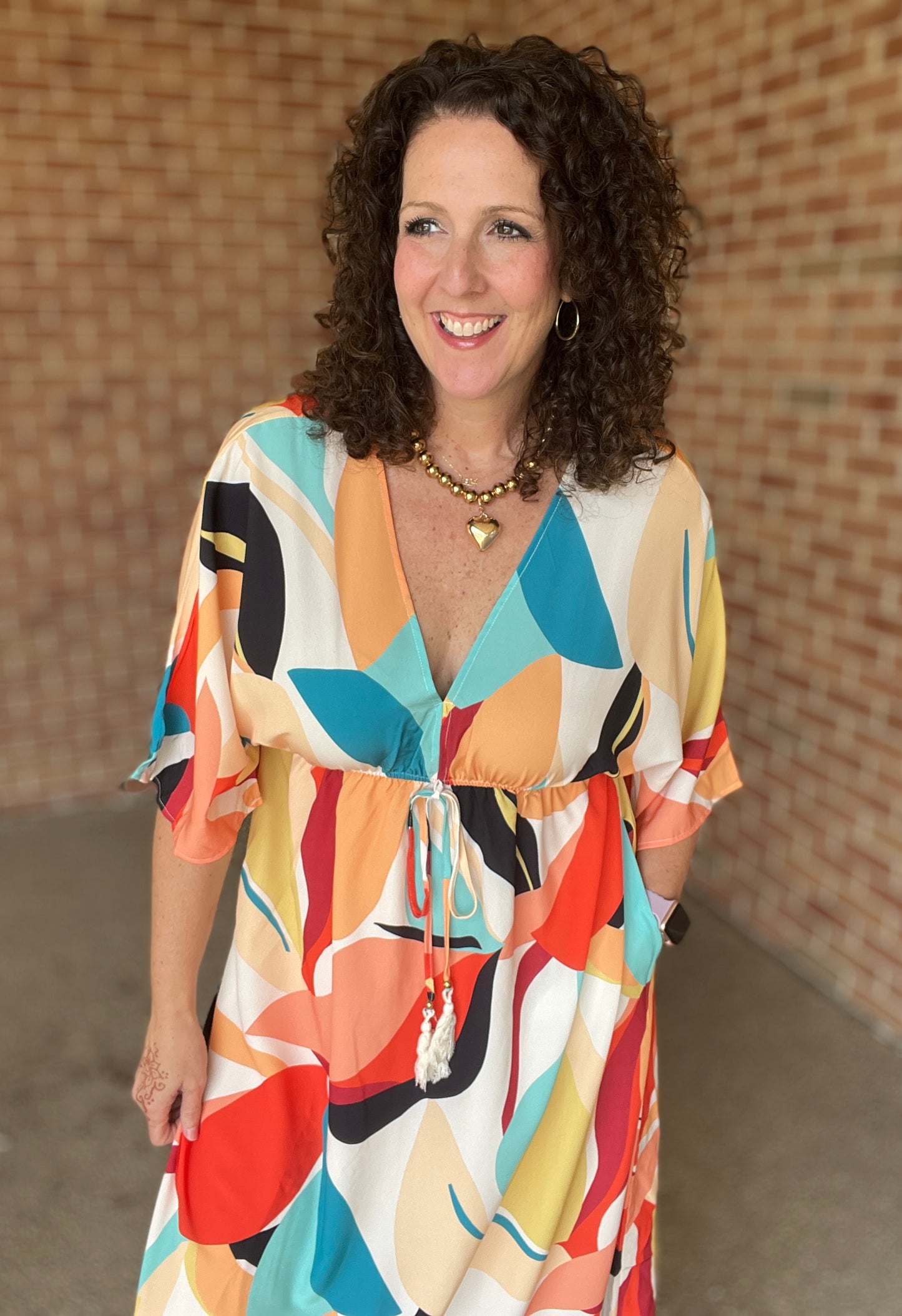 Geo Print V-Neck Dress