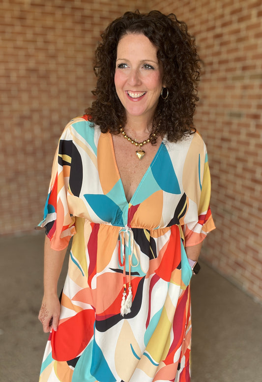Geo Print V-Neck Dress