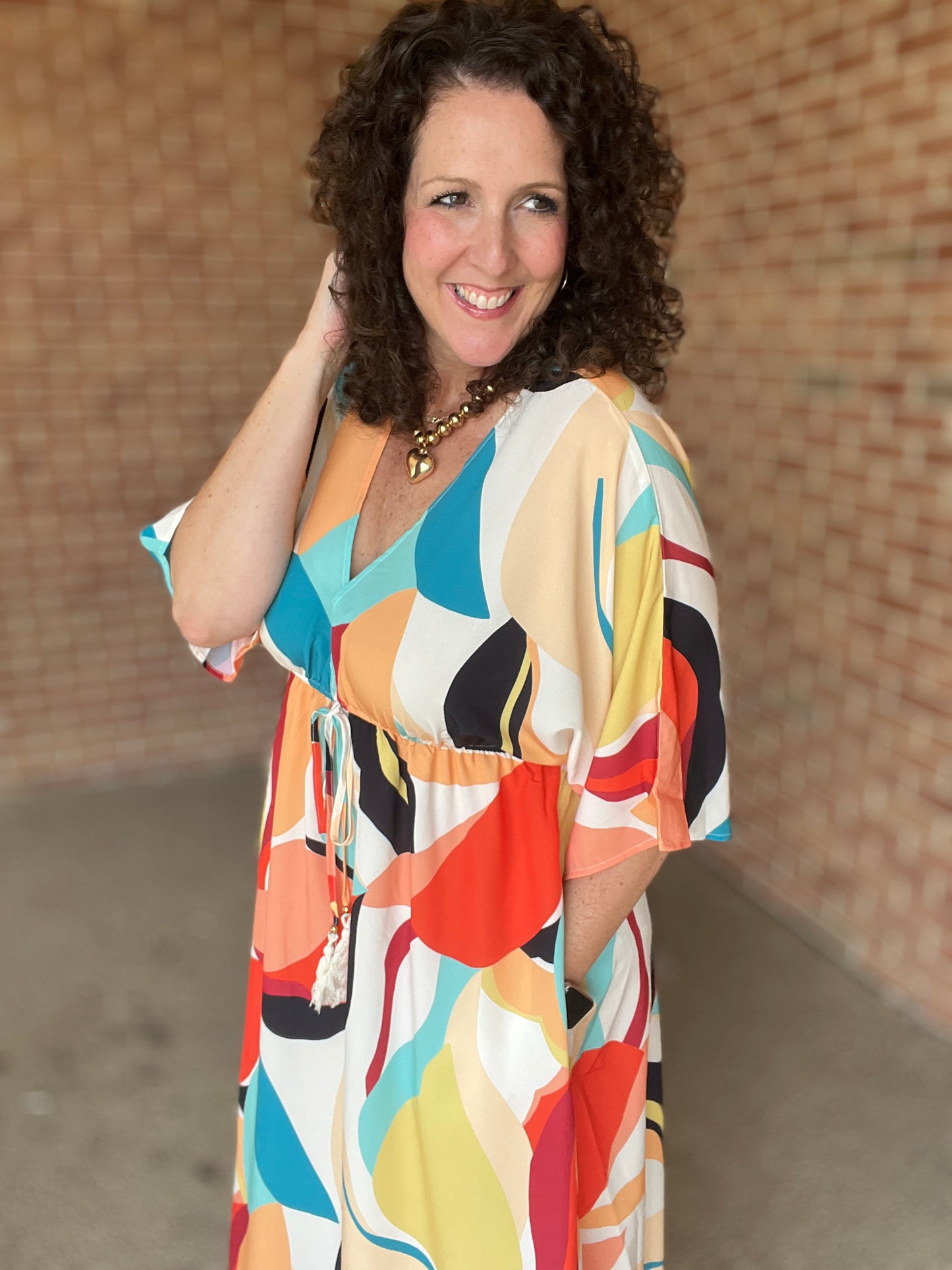 Geo Print V-Neck Dress