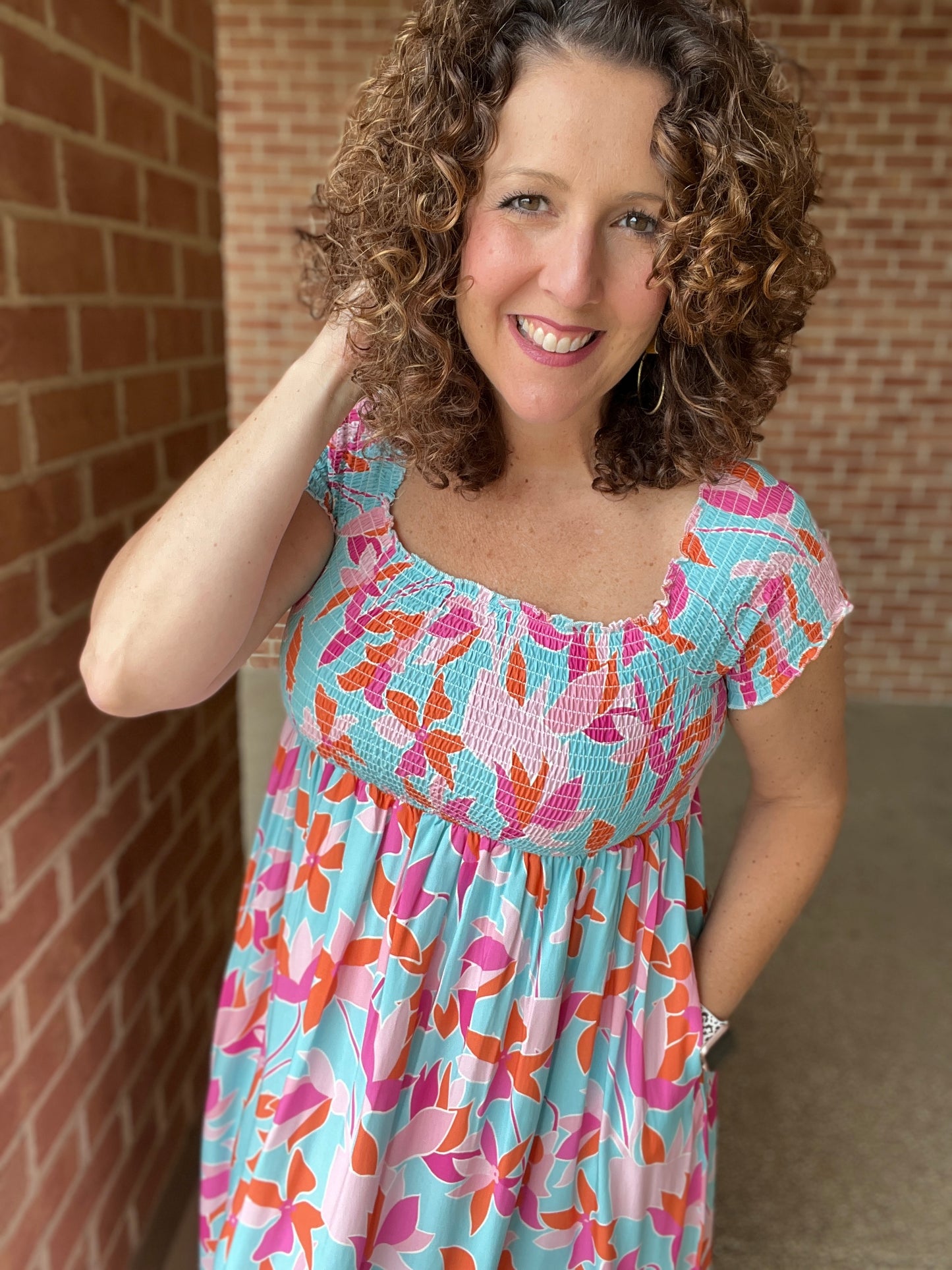 Colorful Smocked Dress with Pockets