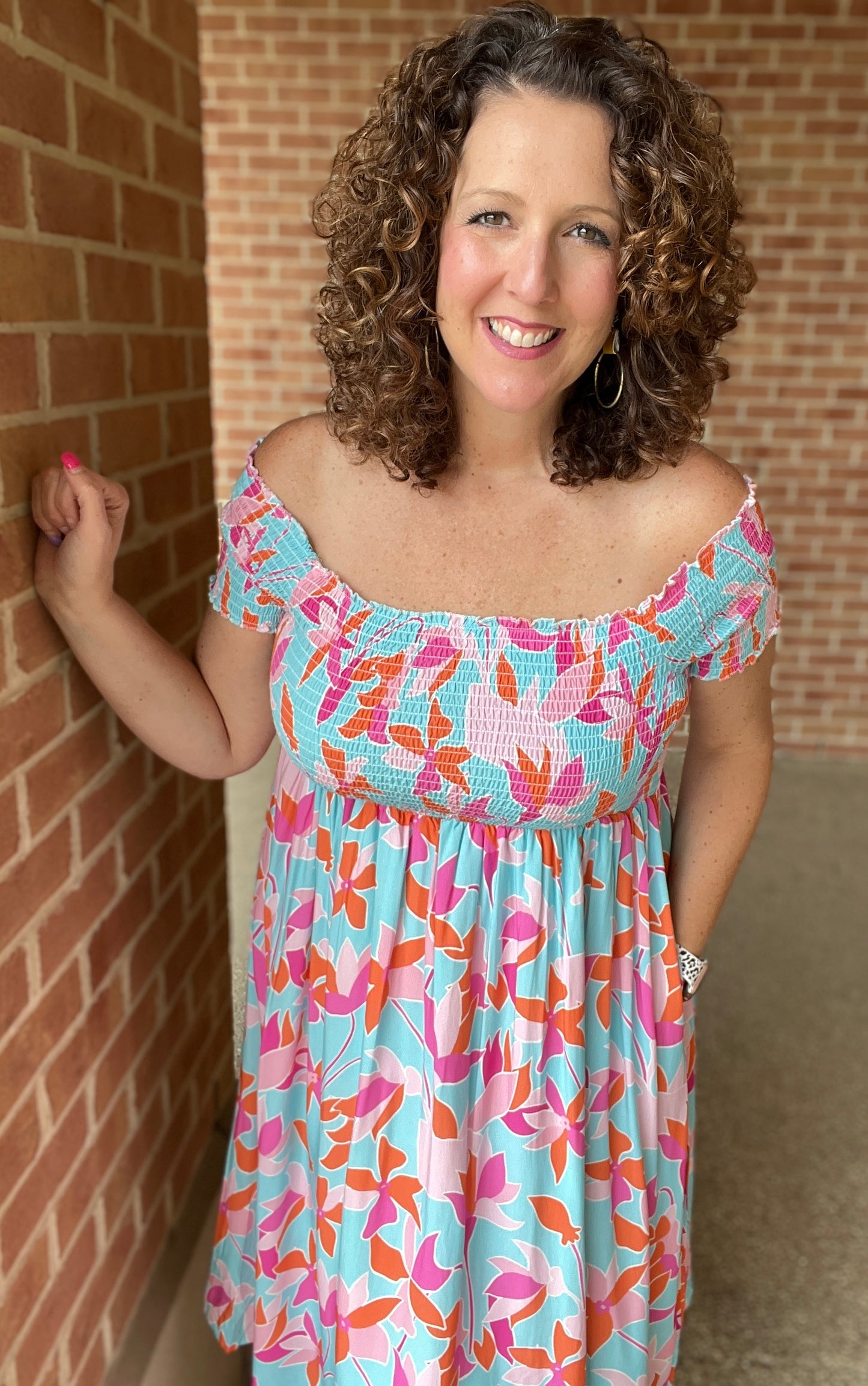 Colorful Smocked Dress with Pockets