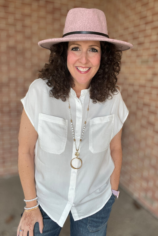Simple Collar Cap Sleeve Blouse