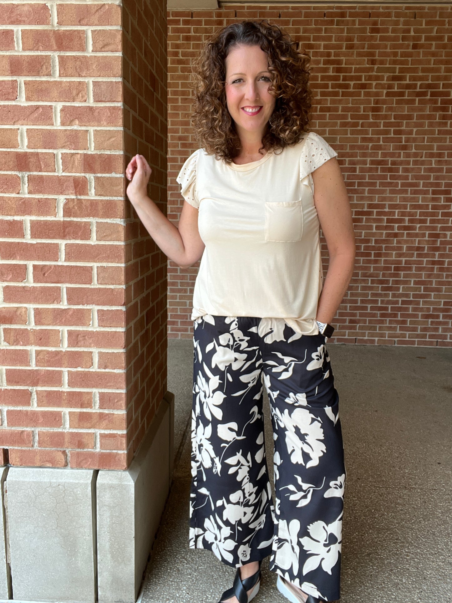 Flower Print Wide Leg Pants