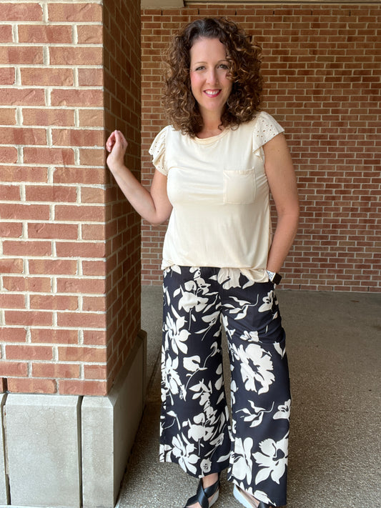 Flower Print Wide Leg Pants