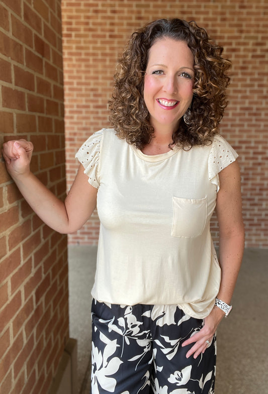 Creamy Eyelet Back Top