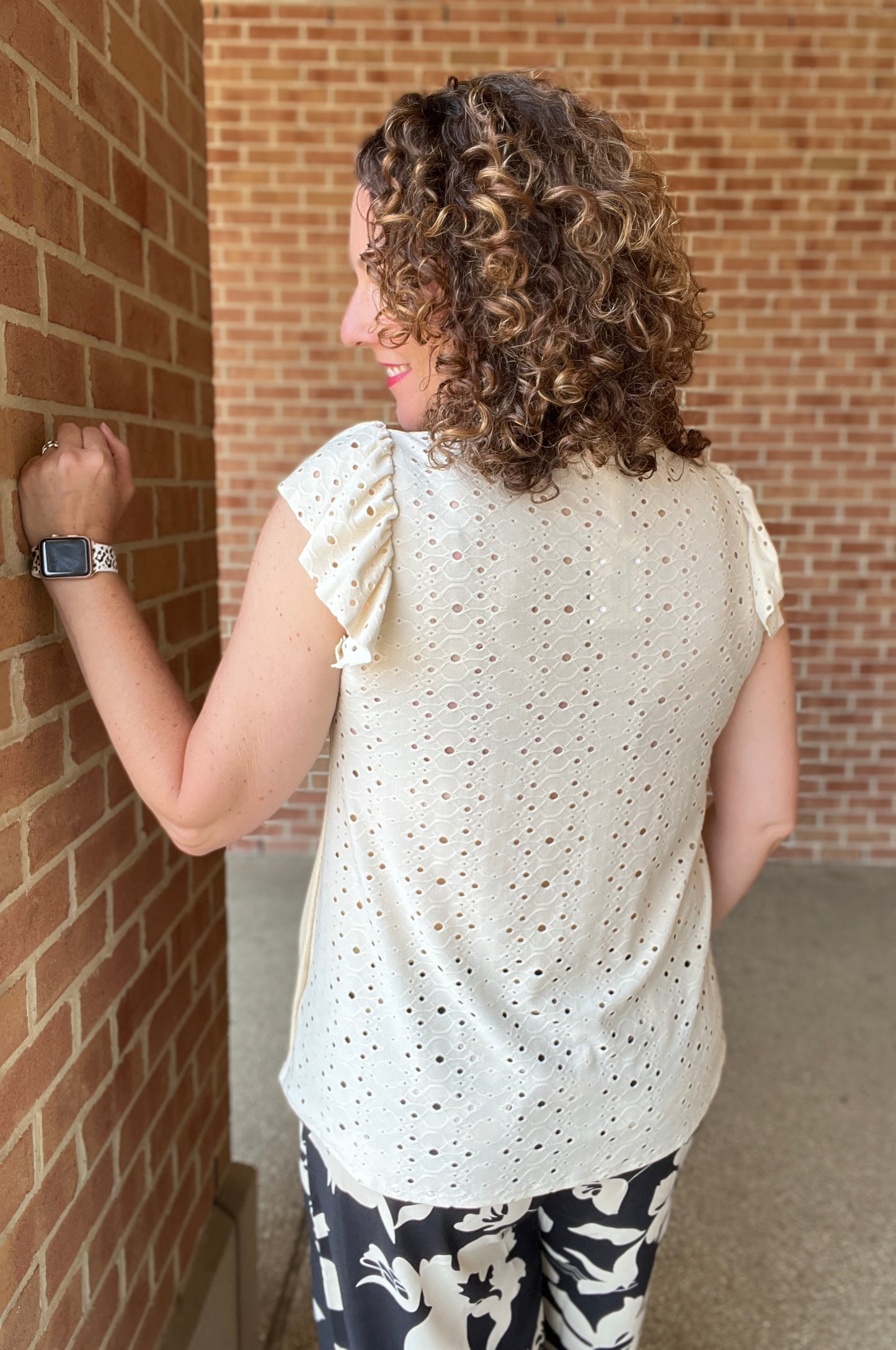 Creamy Eyelet Back Top