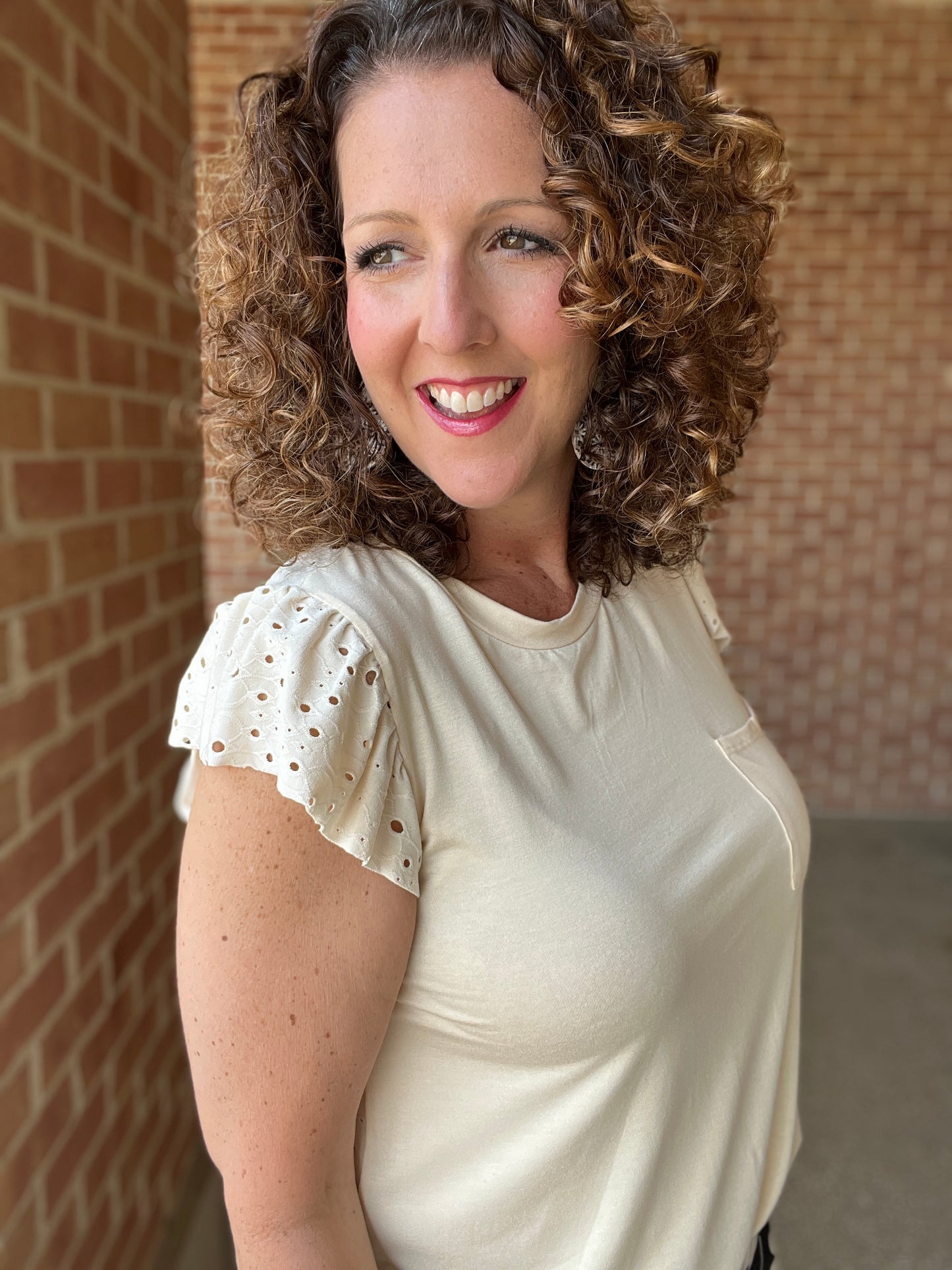 Creamy Eyelet Back Top