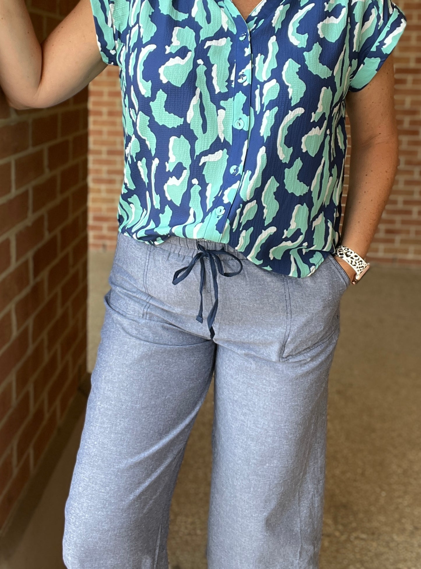 Cropped Chambray Pants with Pockets