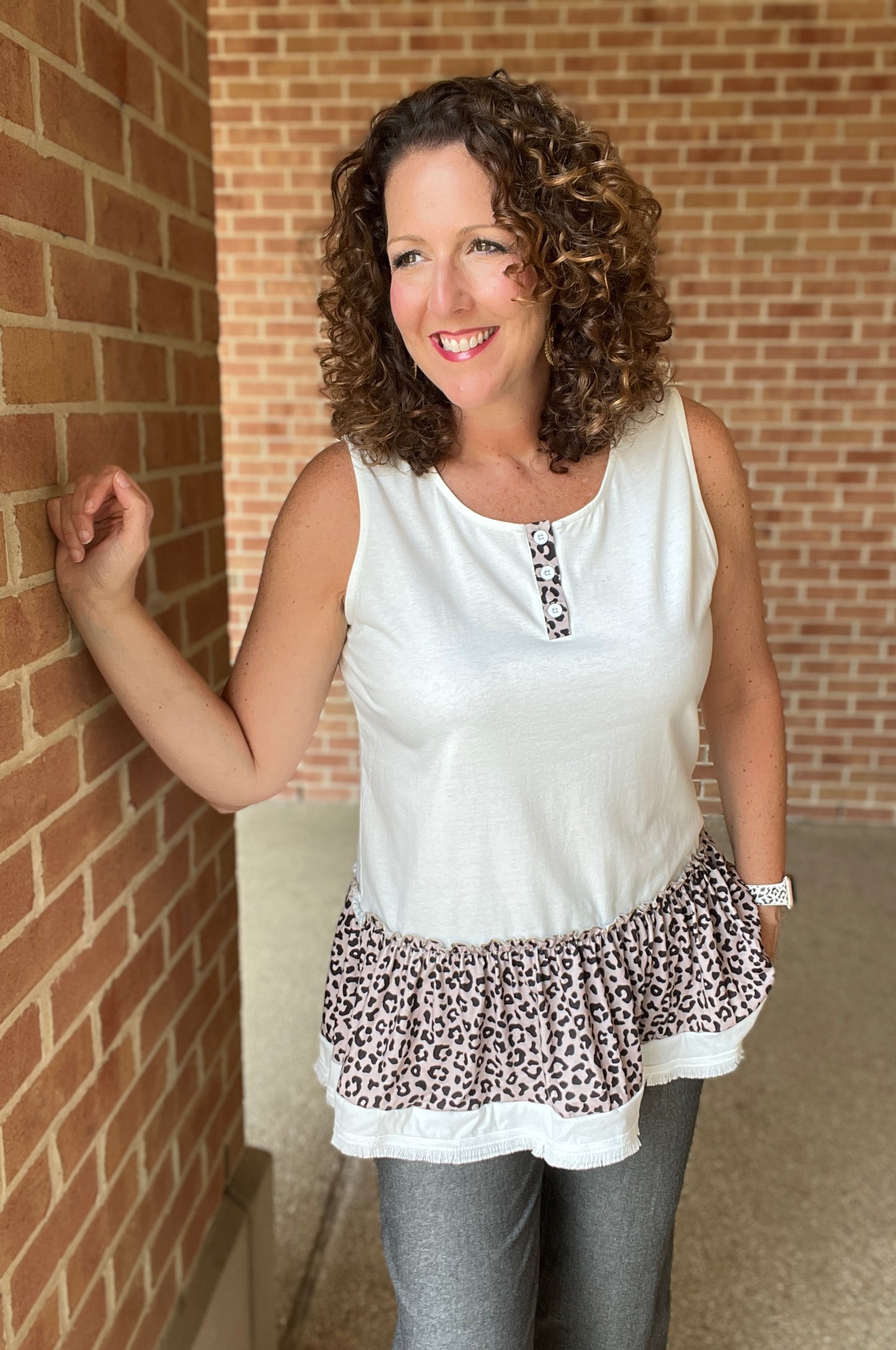 Leopard Ruffle Tank