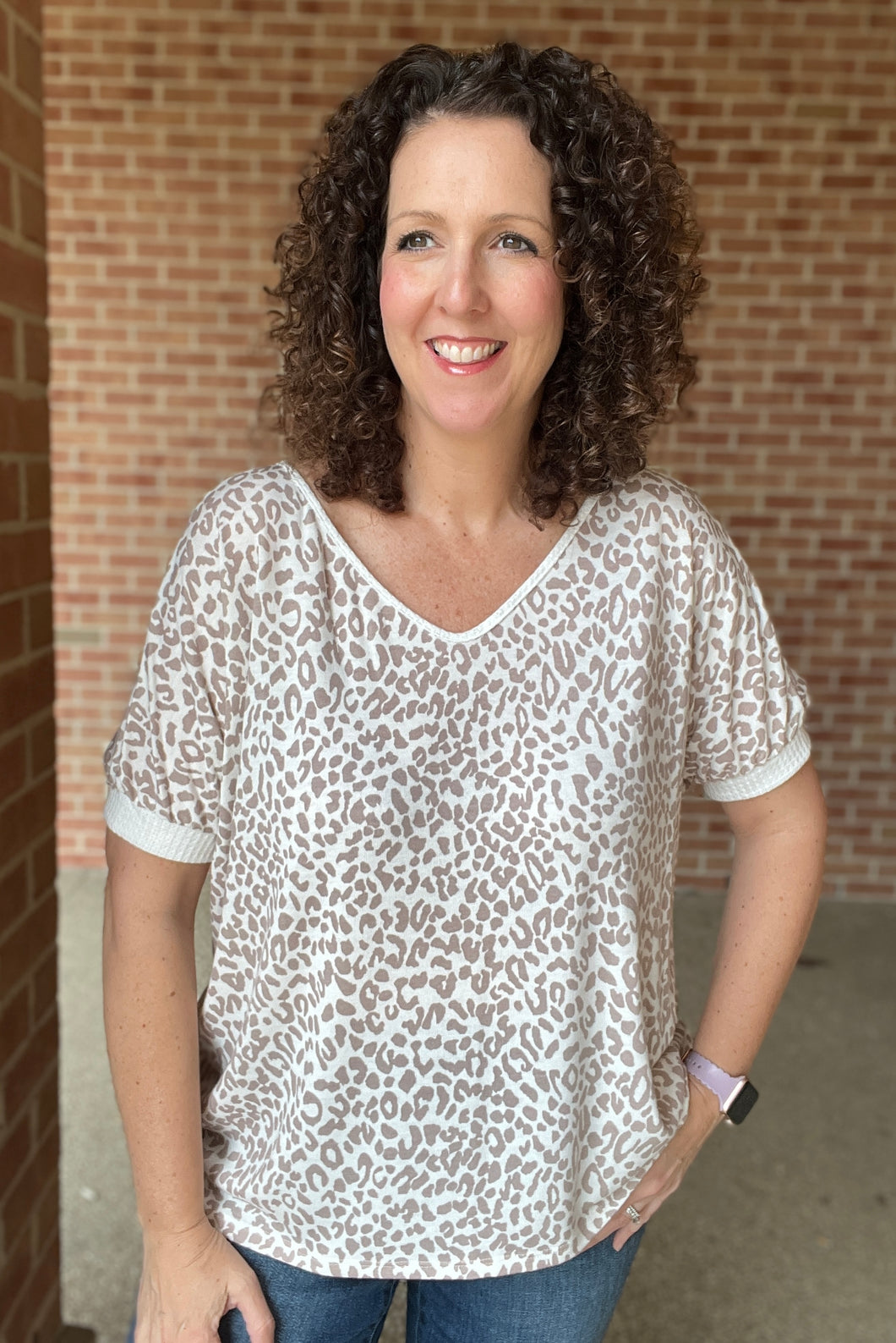 Mocha Leopard Cuffed Sleeve Top