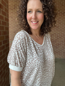 Mocha Leopard Cuffed Sleeve Top