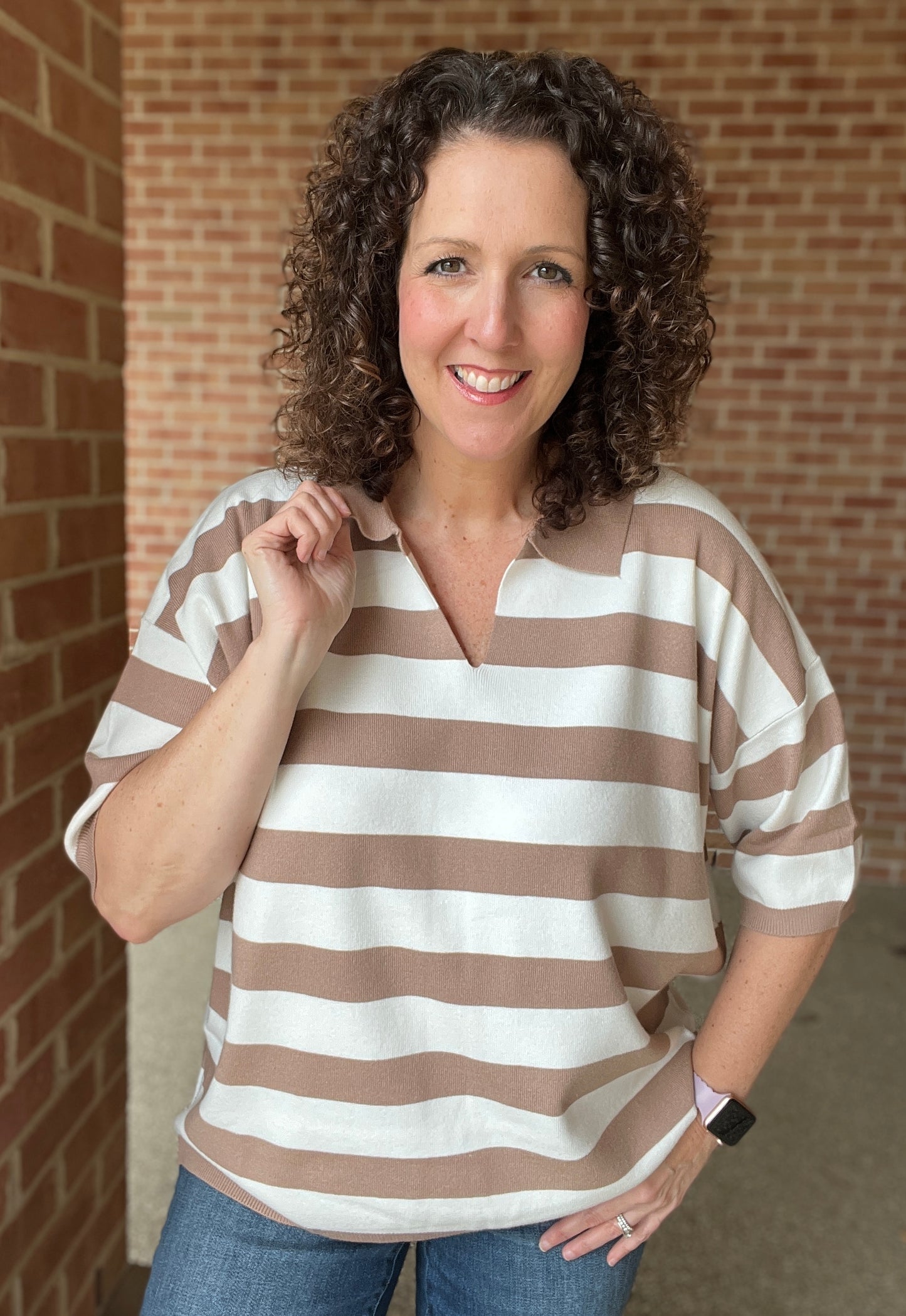 Striped Collared Knit Top