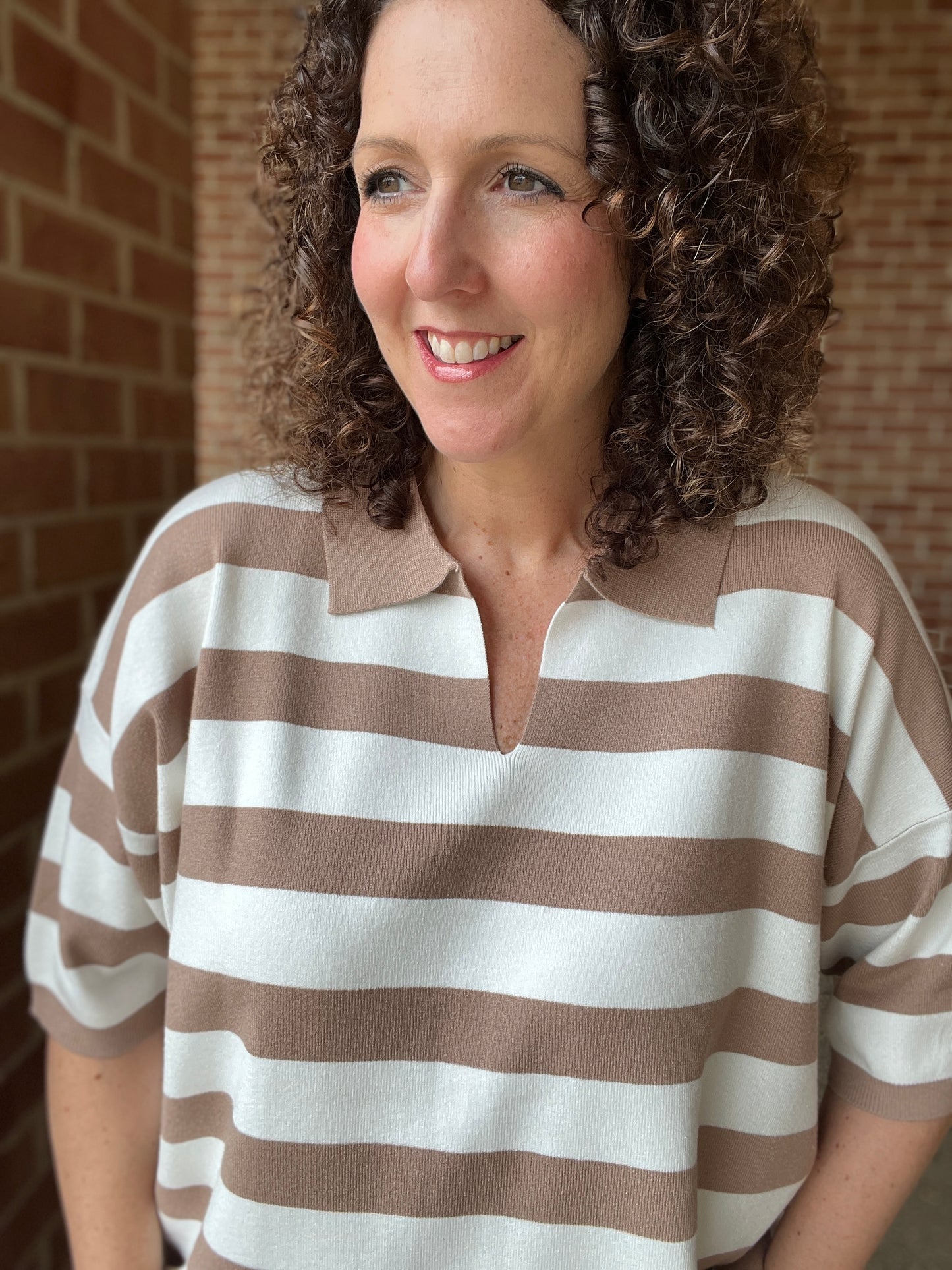 Striped Collared Knit Top