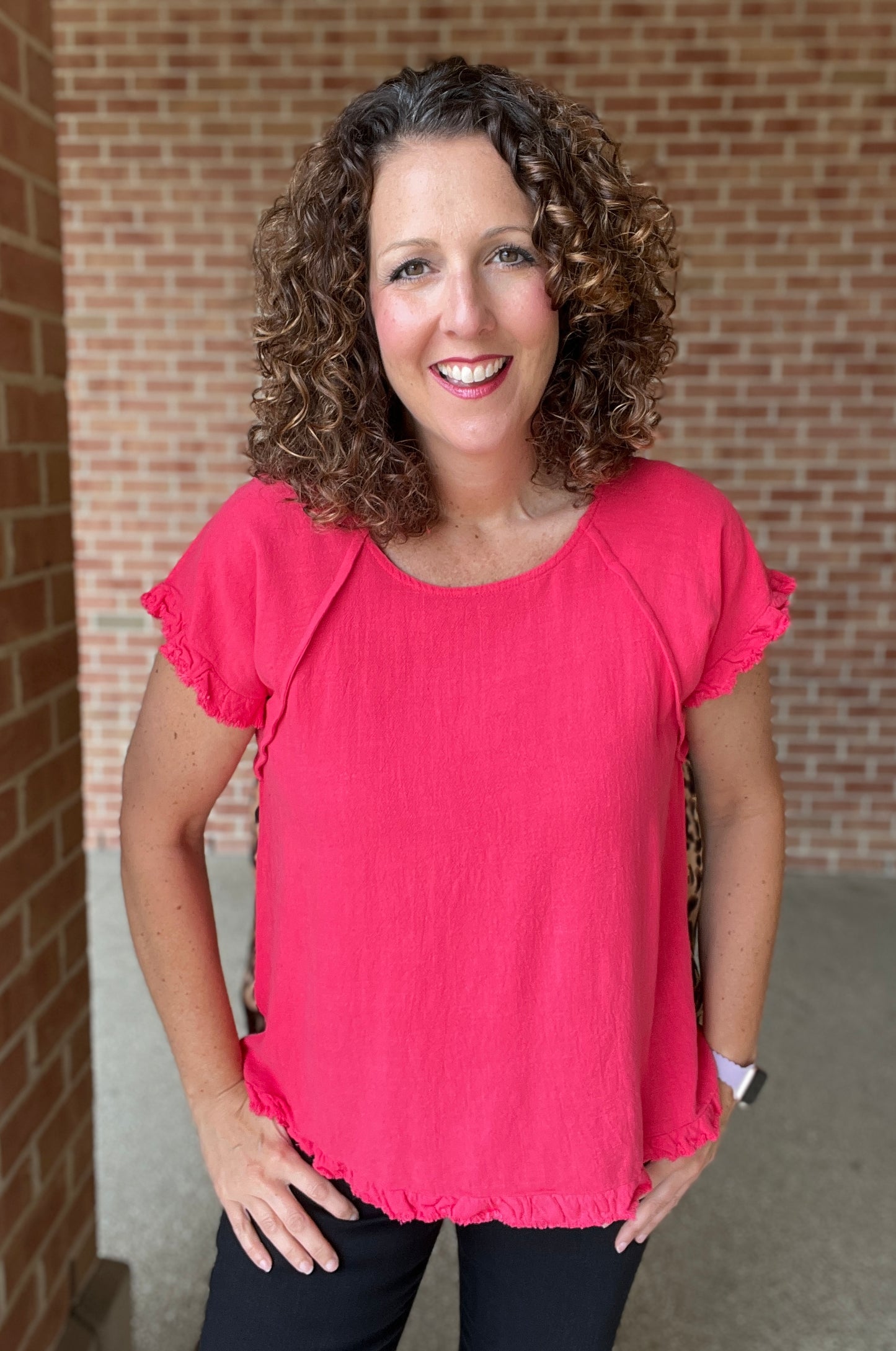 Leopard Back Ruffle Trimmed Top